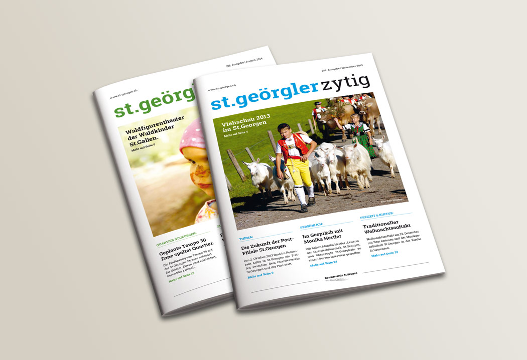 Printdesign Grafikfreelancer – Gestaltung und Layout Quartierzeitung St.Georgen.