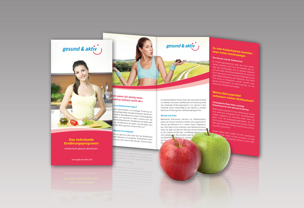 Printdesign Grafikfreelancer – Gestaltung und Layout des Werbeprospekts Gesund und Aktiv.